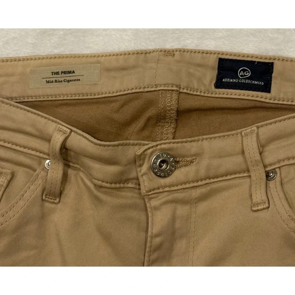AG Adriano Goldschmied The Prima Mid-Rise Cigarette Pants Tan Khaki 31R‎ LS81434